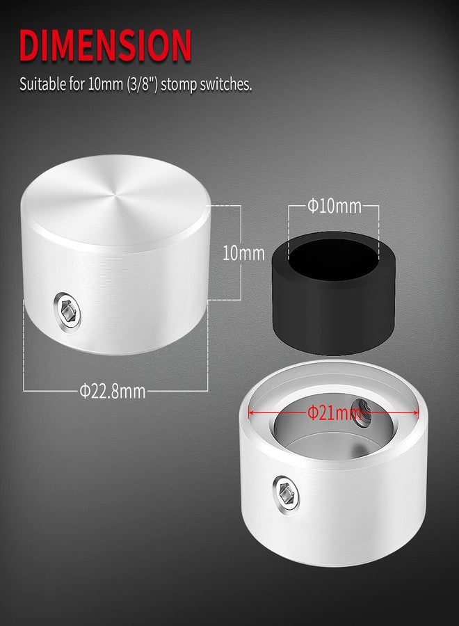 DaierTek Footswitch Topper Metal Foot Switch Topper with 2 Set Screws Rubber Insert Pedal Buttons Cap Silver for Guitar Effect Pedal Stomp Foot Switch -8Pcs - Image 2